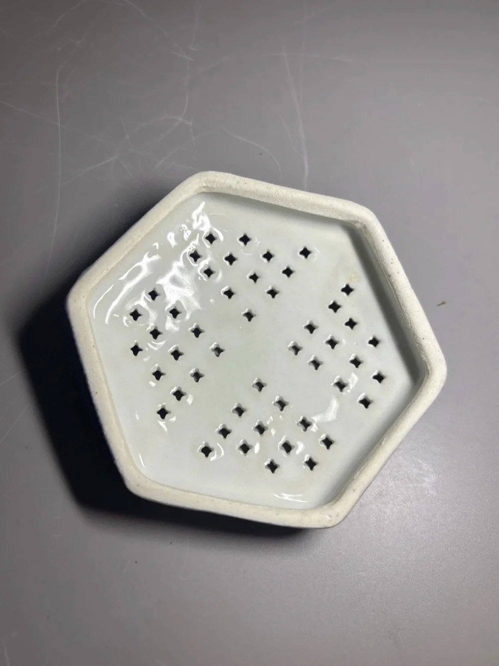 Blue and White Hexagonal Porcelain Storage Box - Decorative Trinket Dish